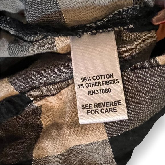 Cato Black Tan Silver Metallic Check Button Pointed Collar Top 26/28 Lightweight - Picture 8 of 8